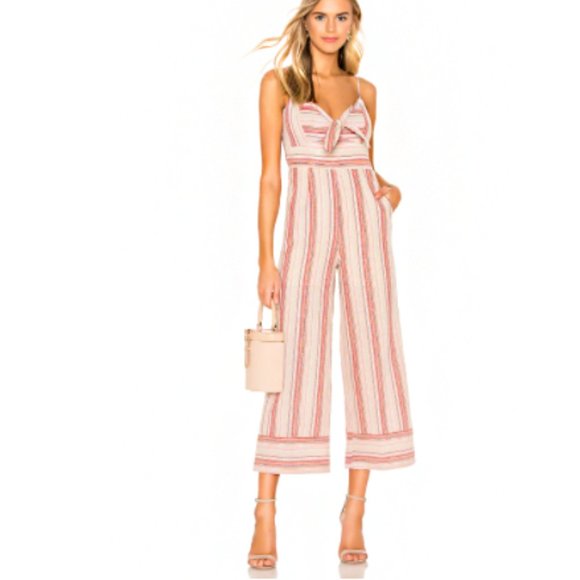 J.O.A. Pants - J.O.A. Striped Linen Tie Front Wide Leg Jumpsuit M